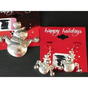 NEW‎ Designer Collection Christmas Winter Jewelry Set Snowman Pin and Earrings